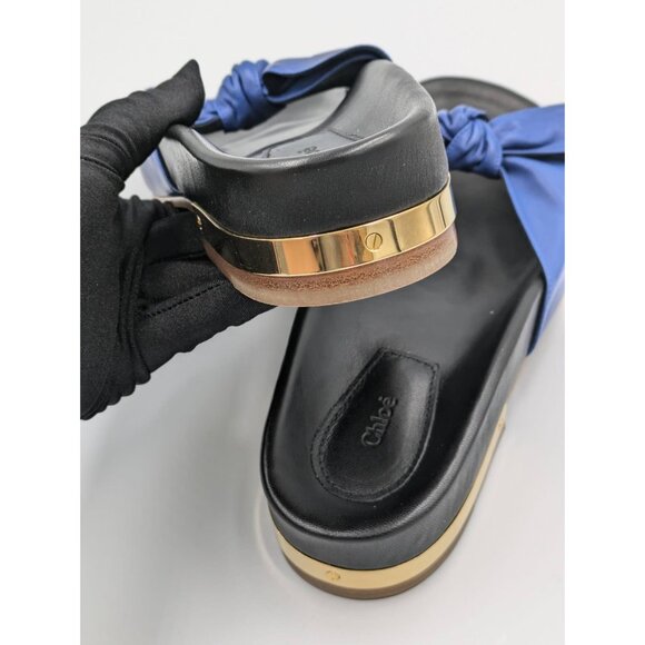 Chloé Emily Knotted Bow Leather Slide Flats Blue EU38 - Picture 6 of 10